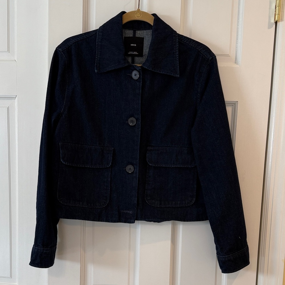 Mango Dark Navy Button-Front Denim Jacket